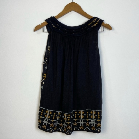 Anthropologie Akemi + Kin Boho Stitched Embroidered Beaded Top - Picture 2 of 6